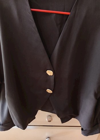 xl Beden Düğmeli Siyah Kadın Blazer