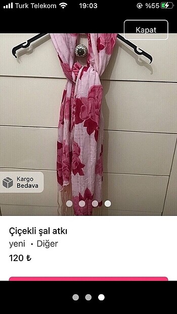 Pembe çiçekli şal - Görsel 3