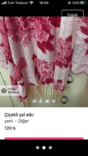 Pembe çiçekli şal - Görsel 2