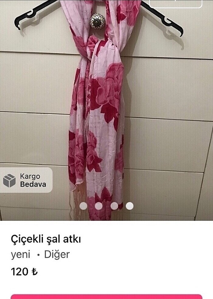 Pembe çiçekli şal - Görsel 3
