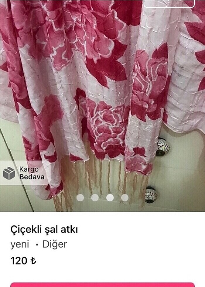 Pembe çiçekli şal - Görsel 2