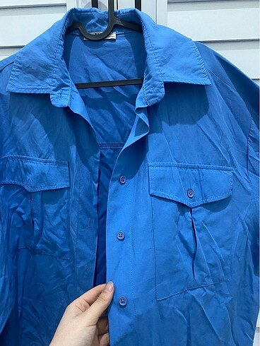 m Beden Mavi baya oversize gömlek