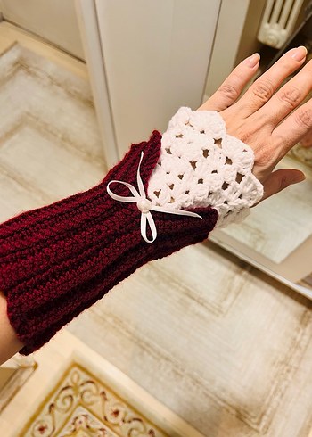 Bordo Örgü Bohem Kadın Eldiven - Görsel 2