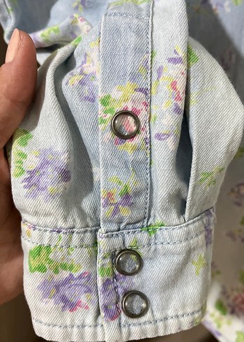 l Beden çeşitli Renk Çiçek Desenli Uzun Kollu Denim Gömlek
