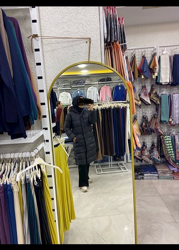 38 Beden Siyah Midi Kadın Kışlık Mont Yüksek Yaka