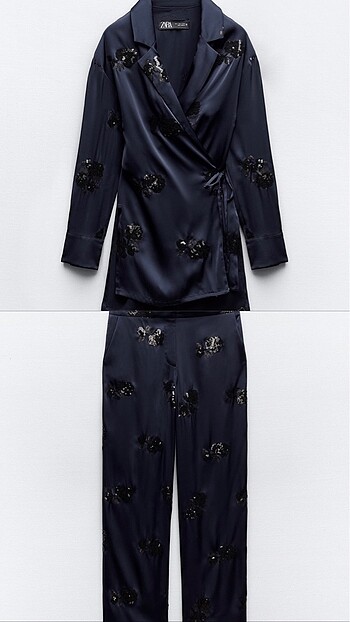 Payetli saten kimono blazer ve pantolon