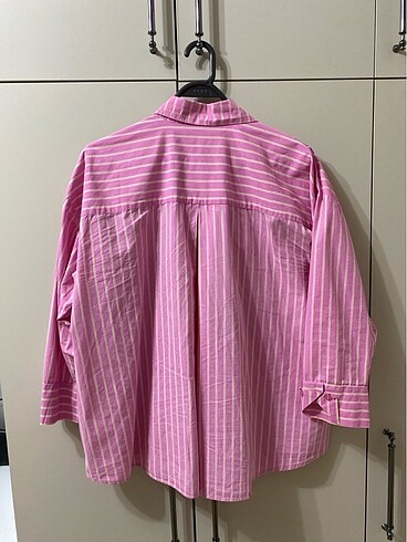 l Beden pembe Renk Oversize Düşük Omuzlu Gömlek