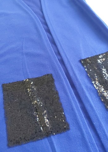 Mavi Uzun Kesim Kadın Yelek - Görsel 2