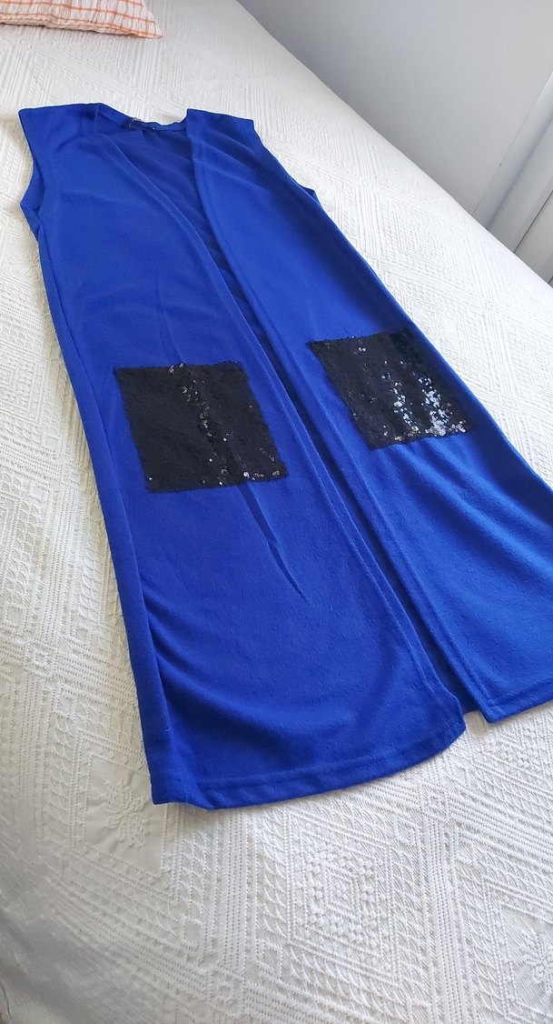 Mavi Uzun Kesim Kadın Yelek - Görsel 3