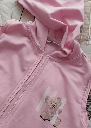 Kız Çocuk Kapüşonlu Fermuarlı Pembe Yelek - Görsel 2