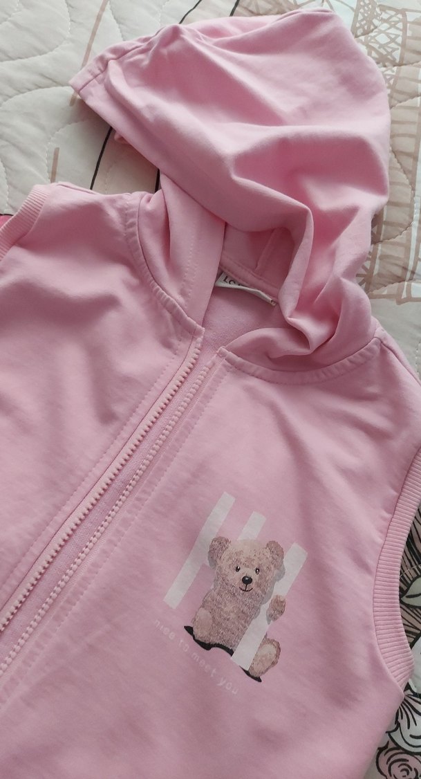 Kız Çocuk Kapüşonlu Fermuarlı Pembe Yelek - Görsel 2