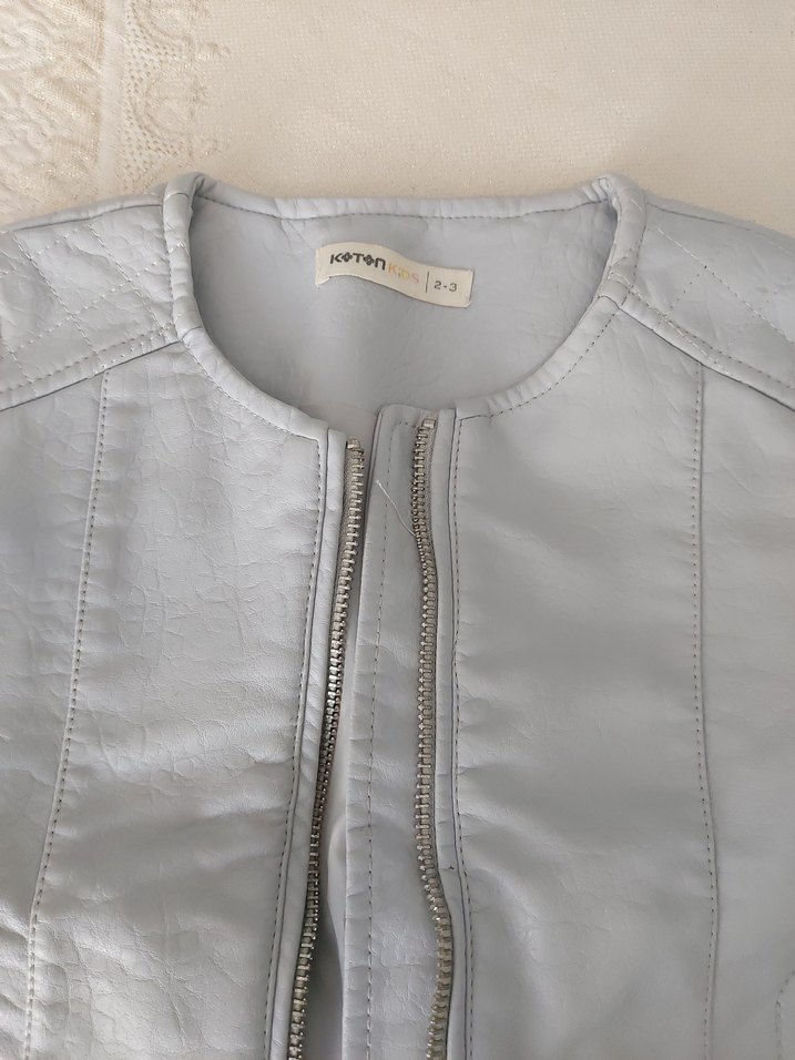 kiz cocuk Gri Deri Fermuarlı Ceket - Görsel 2