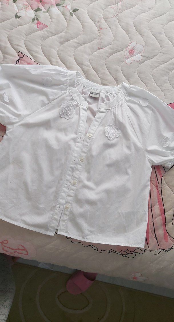Kız Çocuk Beyaz Kısa Kollu Gömlek - Görsel 3