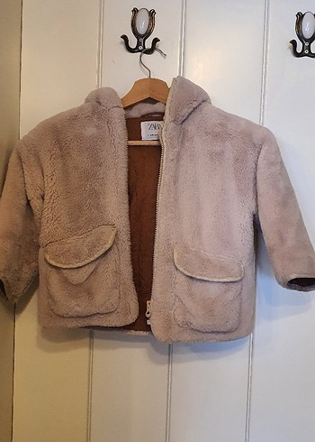 Kızlar için Bej Peluş Kapüşonlu Ceket zara - Görsel 3