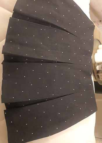 Siyah Pilili taşlı Mini Etek - Görsel 2