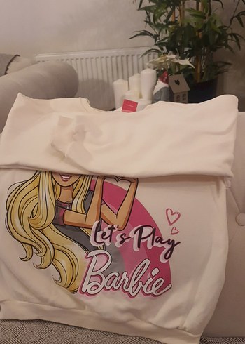 Beyaz Barbie Baskılı Kız Sweatshirt - Görsel 2