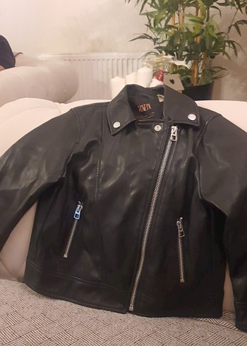 Zara Siyah Kız Deri Biker Ceket - Görsel 2