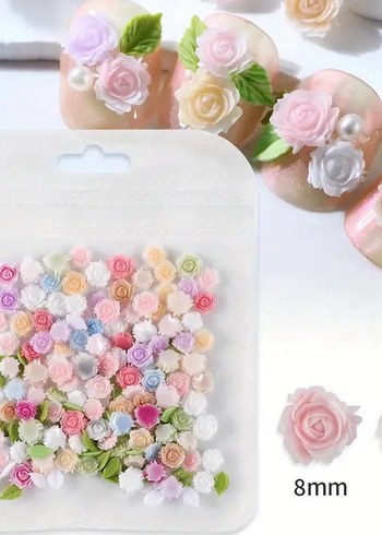 Pastel Renkli Minik Çiçek Tırnak Süsü 5 adet - Görsel 2