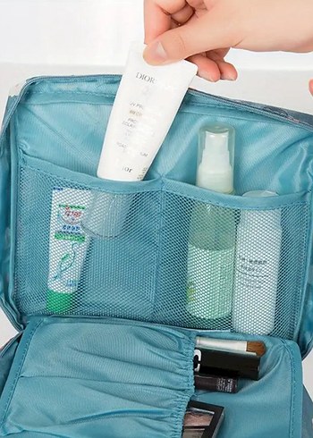 Mavi Çiçekli Bohem Kadın Makyaj Çantası Seyahat - Görsel 2