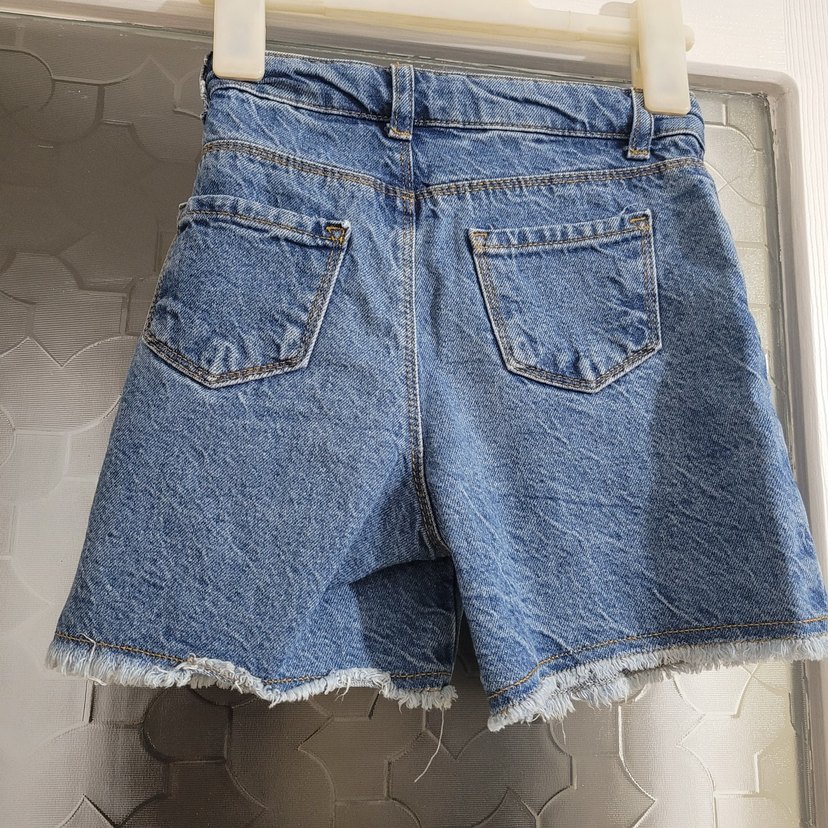 Düğmeli Mavi kız cocuk Denim Mini Şort - Görsel 2