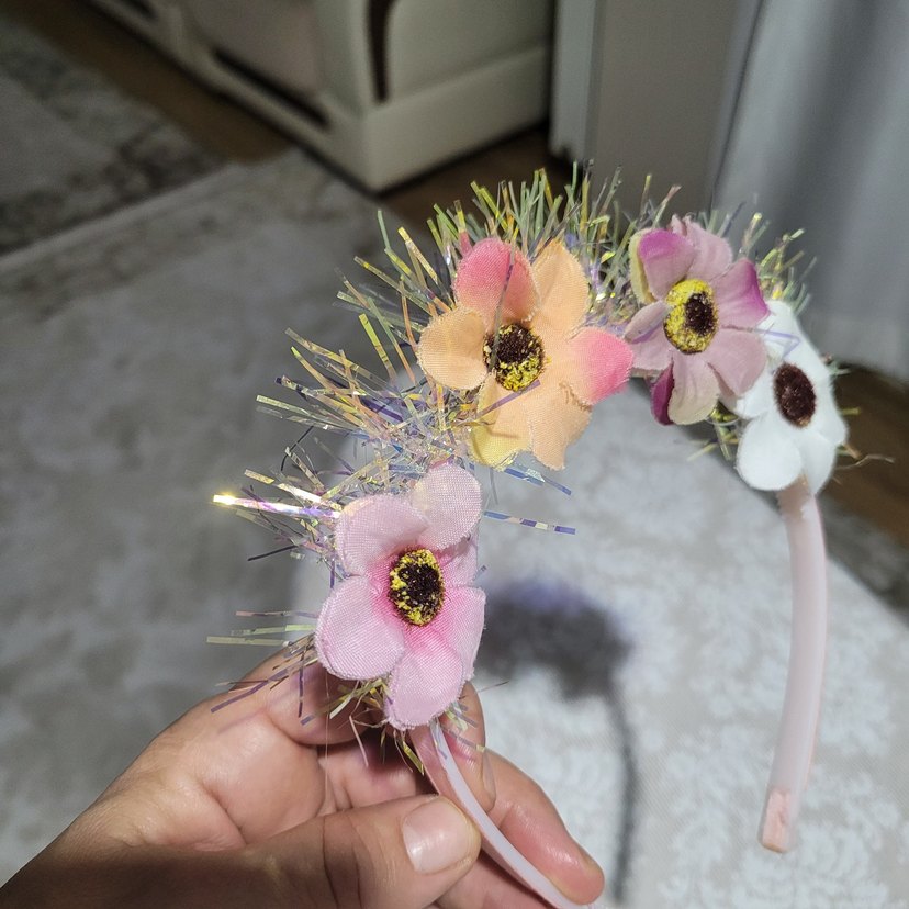 Çiçek Desenli Dantel Taç - Pastel Renkli - Görsel 3