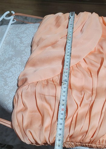 Bej Drapeli Straplez Uzun Abiye Elbise H&M marka - Görsel 6