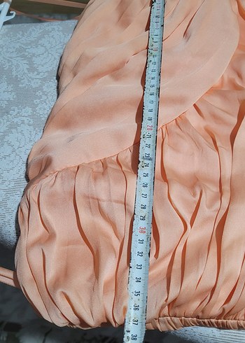 Bej Drapeli Straplez Uzun Abiye Elbise H&M marka - Görsel 5