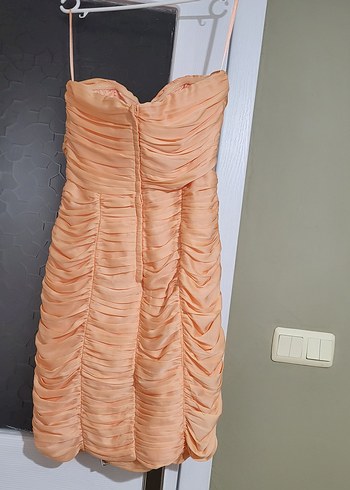 Bej Drapeli Straplez Uzun Abiye Elbise H&M marka - Görsel 2