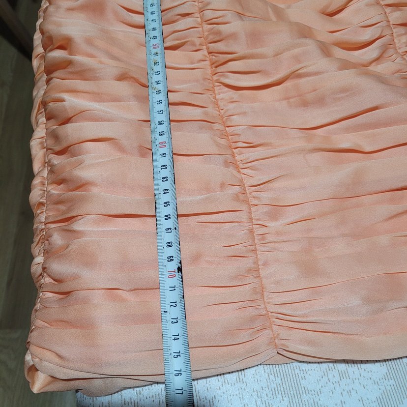 Bej Drapeli Straplez Uzun Abiye Elbise H&M marka - Görsel 3