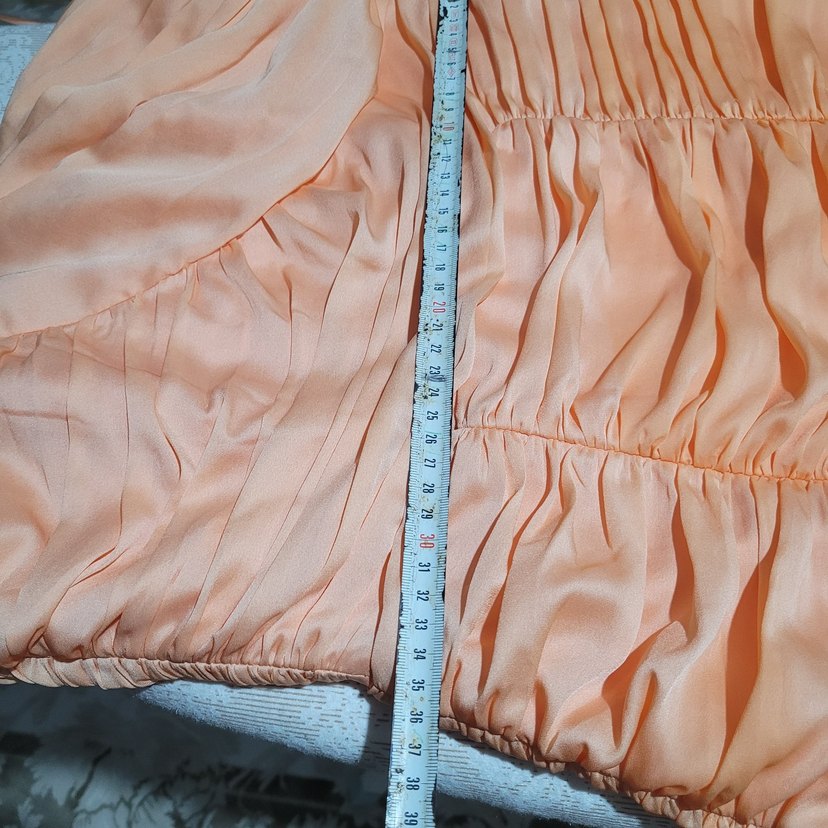 Bej Drapeli Straplez Uzun Abiye Elbise H&M marka - Görsel 4