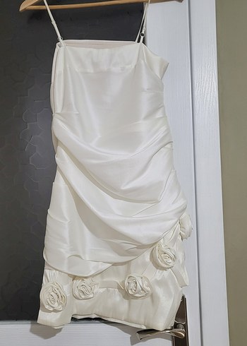Beyaz Drapeli Uzun Abiye Elbise - Görsel 3