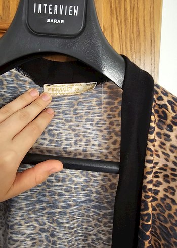 50 Beden Kahverengi Leopar Desenli Midi Hırka