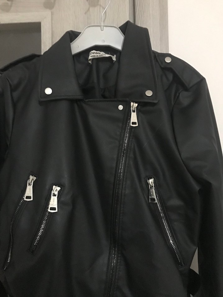 Siyah Deri Biker Ceket - Görsel 3