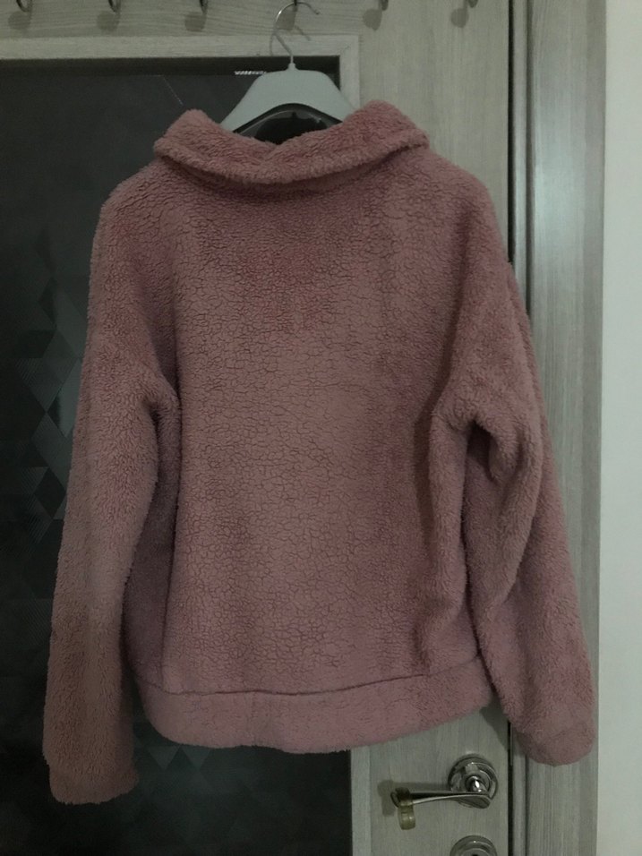 Düğmeli Pembe Peluş Kadın Ceket - Görsel 2