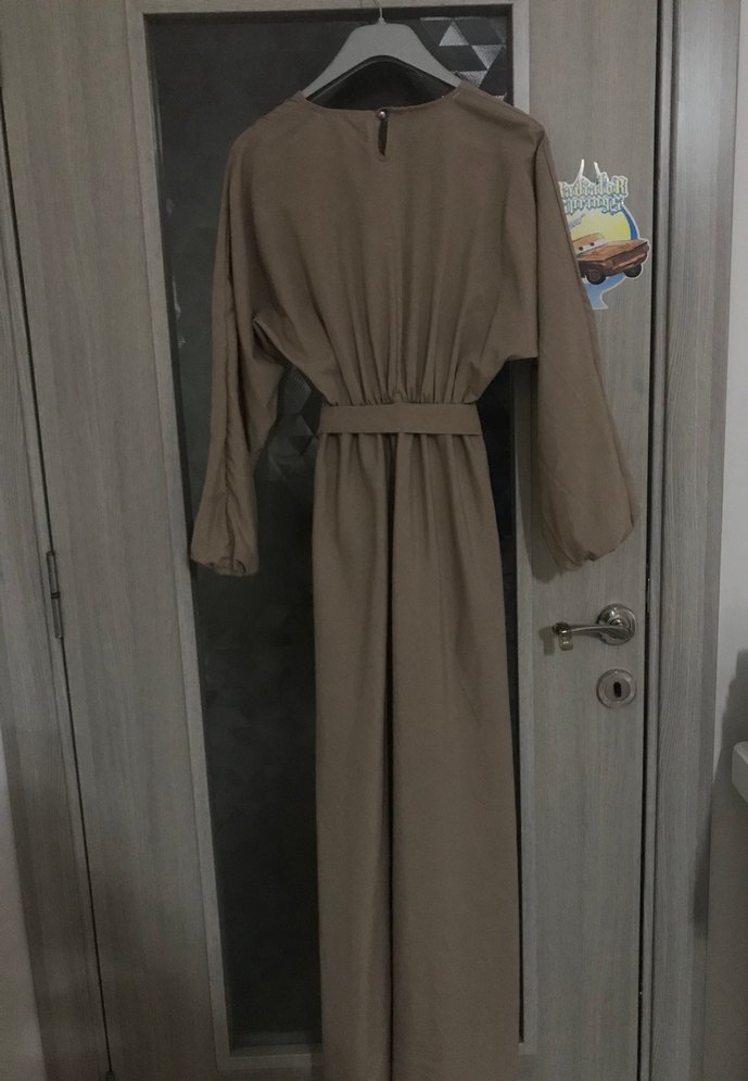 Bej Kuşaklı Uzun Elbise - Görsel 2