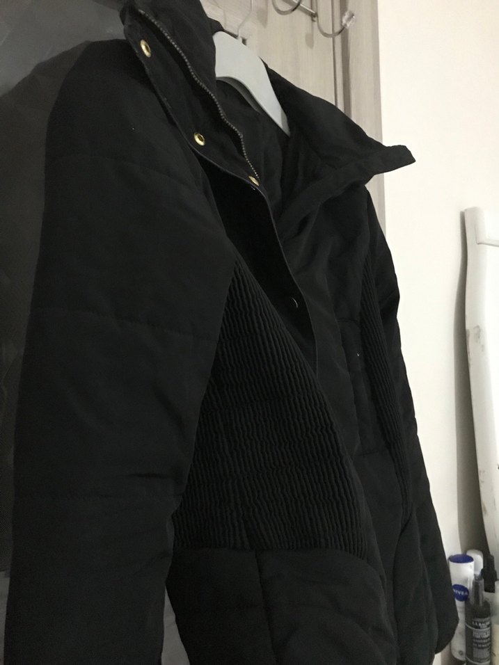 Düğmeli Siyah Kadın Mont - Görsel 5