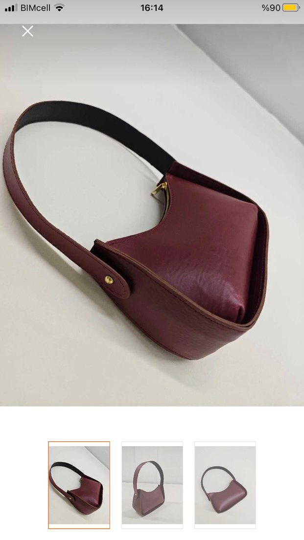 Bordo Deri Kadın baget Çanta - Görsel 2