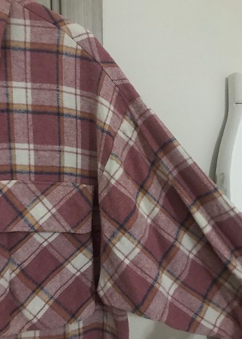 Pembe Ekose oversize Gömlek - Görsel 3