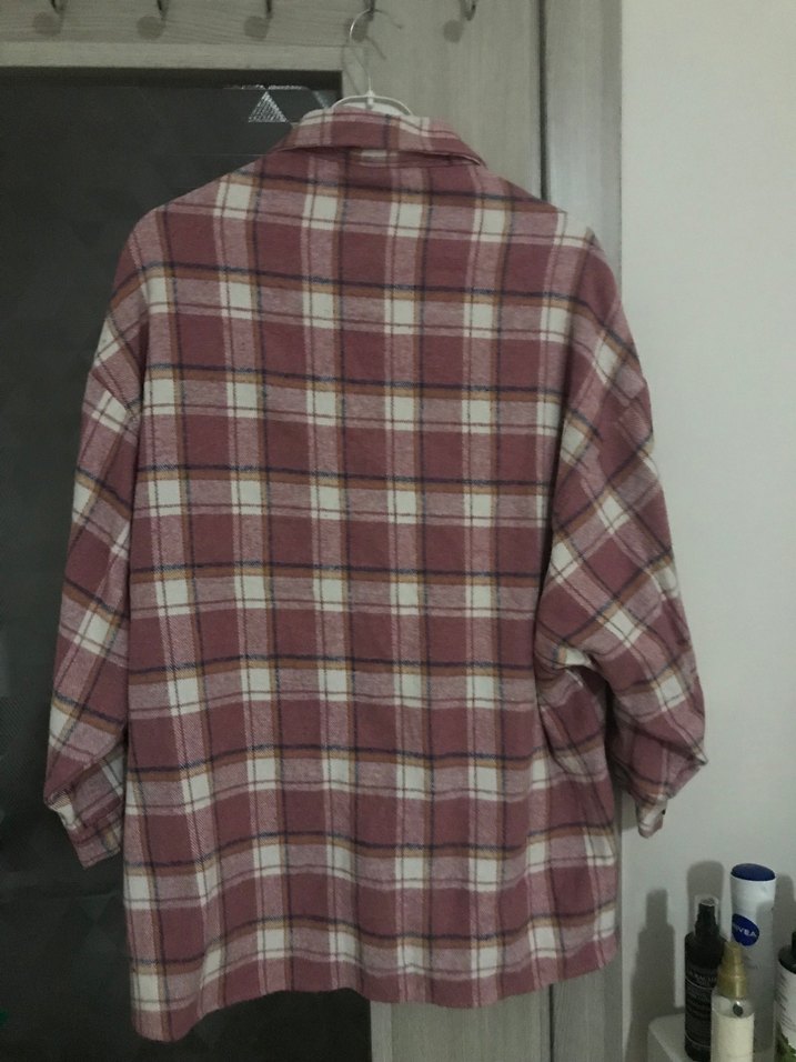 Pembe Ekose oversize Gömlek - Görsel 2