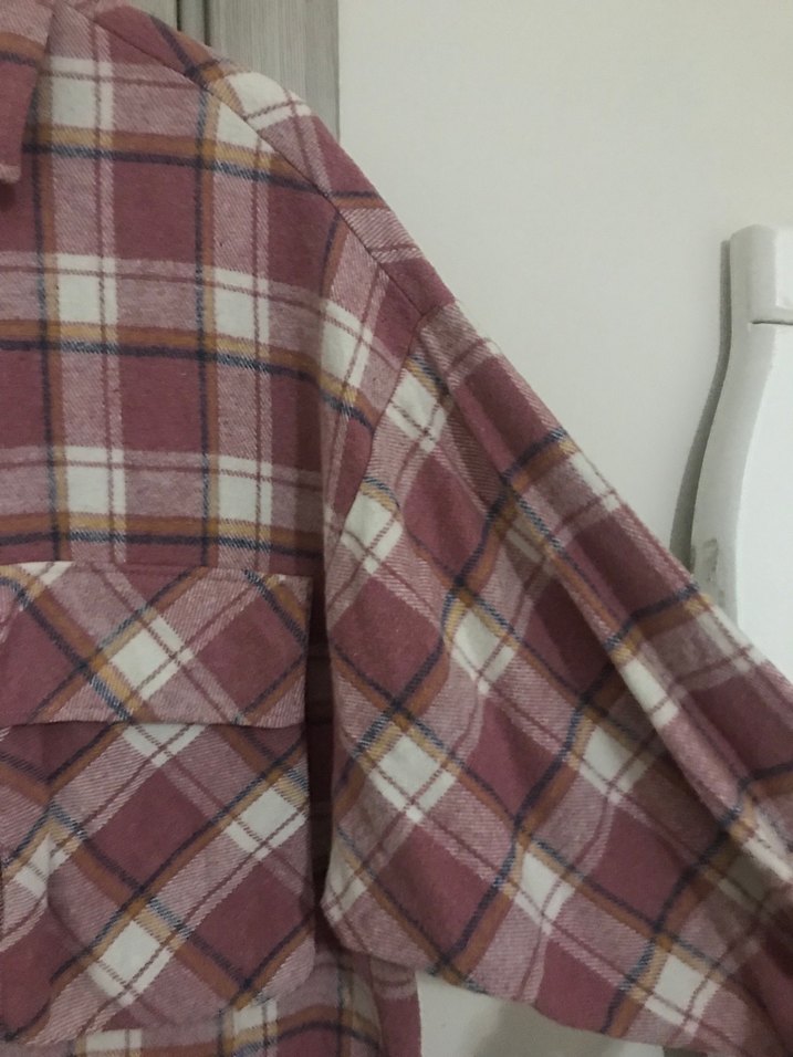 Pembe Ekose oversize Gömlek - Görsel 3