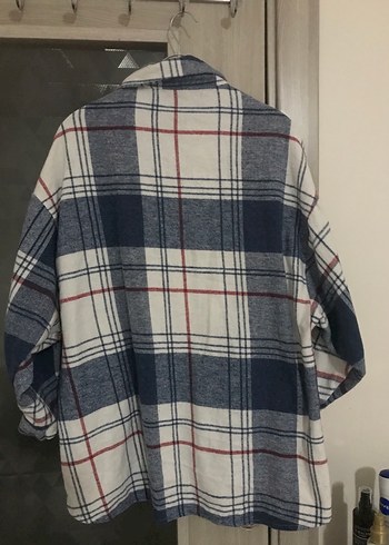 Düğmeli Gri Mavi Ekose Kadın Gömlek - Görsel 2