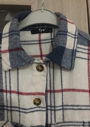 Düğmeli Gri Mavi Ekose Kadın Gömlek - Görsel 4