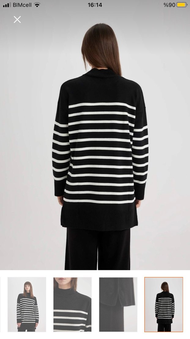 Siyah Beyaz Çizgili Salaş Triko Kadın Kazak - Görsel 2