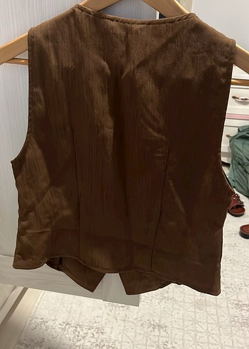 Stradivarius Stradivarius Düğmeli Keten Kahverengi Kadın Yelek