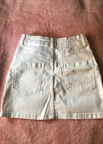 Beyaz Kemerli Mini Kot Etek - Görsel 2