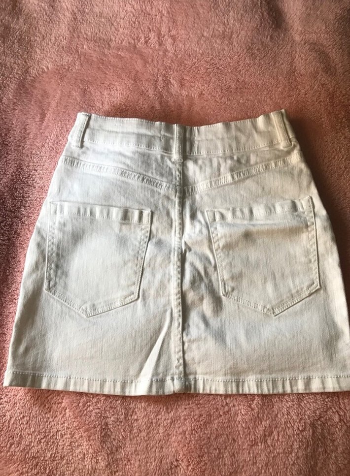 Beyaz Kemerli Mini Kot Etek - Görsel 2