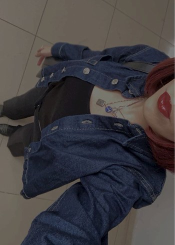 Siyah Fitted Denim Ceket Notched Yaka - Görsel 2