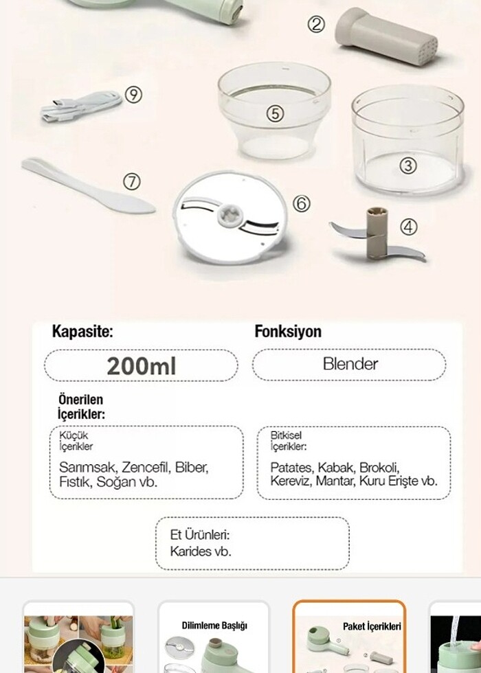 Garantili sıfır çok amaçlı şarjlı mutfak rondosu - Görsel 5