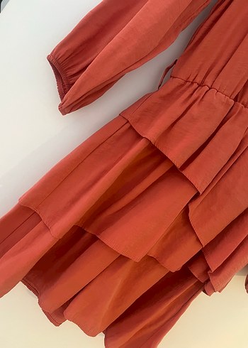Zara Zara Uzun Kollu Kırmızı Fırfırlı Bohem Elbise