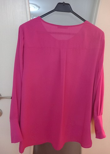 Pembe Uzun Kollu Saten Bluz - Görsel 5